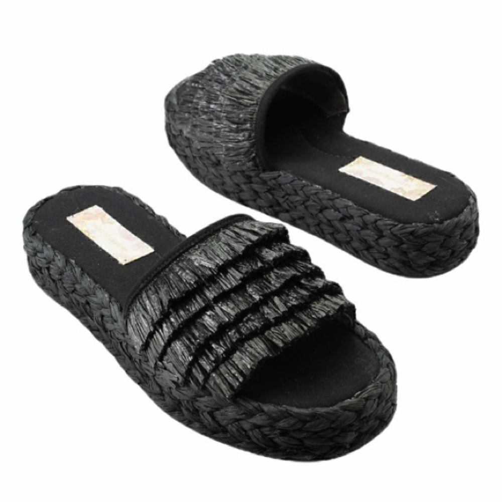 Band Of Gypsies Black Platform Raffia Slides 10